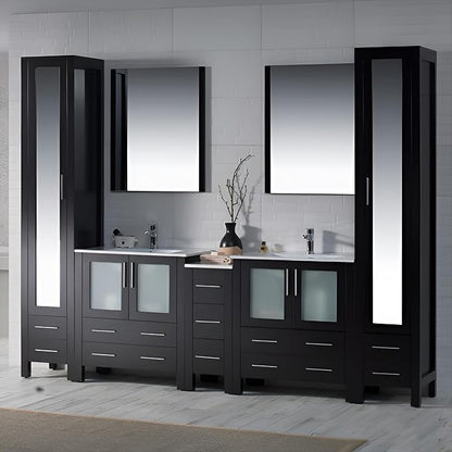 Blossom 102" Double Bathroom Vanity Set with 2 Linen Towers & Side Cabinet - Solid Wood Master Suite Furniture - Espresso Finish, Dual Ceramic Sinks, Soft-Close Storage - High-End Modular Collection