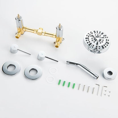 Chrome 2 Handle Shower faucet Set with 8 Mode Shower Head, Two Handles Bathroom Shower Faucet Trim Kit with Brass Rough-in Valve, Wall Mounted