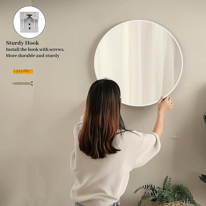 White Round Mirror 24 inch, 2 Pack Circle Mirror, Matte Metal Frame | High Definition Mirror, Waterproof, Sturdy, Circle Mirror for Bathroom, Bedroom, Entryway, Living Room, Wall Décor
