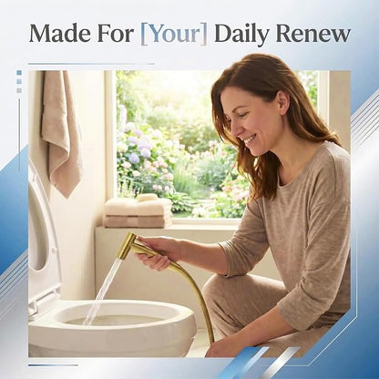 TRIPHIL Handheld Bidet Sprayer for Toilet, Adjustable Water Pressure Jet Bidet Attachment with Leak-Proof 304 Stainless Steel T-Valve for Bathroom Cleaning, Cloth Diaper/Feminine Wash, Brushed Gold