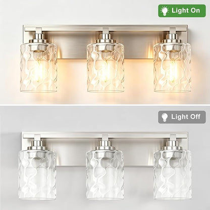 Modern Bathroom Lighting Fixtures Over Mirror, Vanity Lights for Bathroom, Wall Sconces with Clear Glass Shades, E26 Ceramic Socket, 3-Light 19.7-inch Brushed Nickel