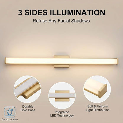 URSOLA 48" Modern LED Bathroom Light Fixtures, Golden 3CCT Dimmable Bathroom Vanity Light Over Mirror, Bathroom Vanity Bath Bar Lights with Double Layer Acrylic Shade