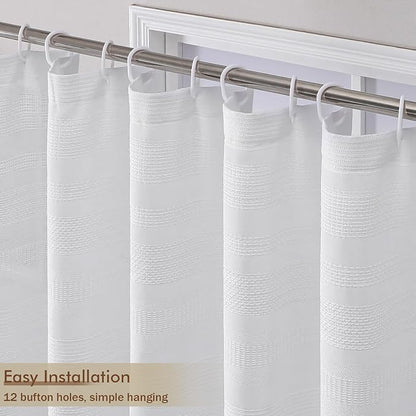 White Shower Curtain 78 Inch Long, Boho Farmhouse Thick Striped Fabric Hotel Shower Curtain with Tassel, Minimalist Textured Weighted Machine Washable Bathroom Decor, 72Wx78L Inches