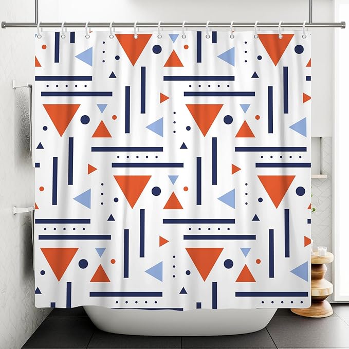 Abstract Geometric Shower Curtain Colorful Geometric Abstract Boho Orange Triangle, Modern Minimalist Boho Art Bathroom Decor Waterproof Fabric Bath Curtain 72x84 inch