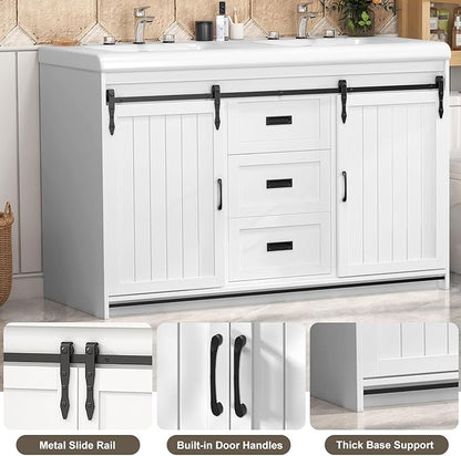 48 inch Bathroom Vanity with Sink,Farmhouse Bathroom Vanity,Double Bathroom Vanity with Sink Combo,2 Sliding Doors&2 Drawer,White,48”*19.7“*35.5”