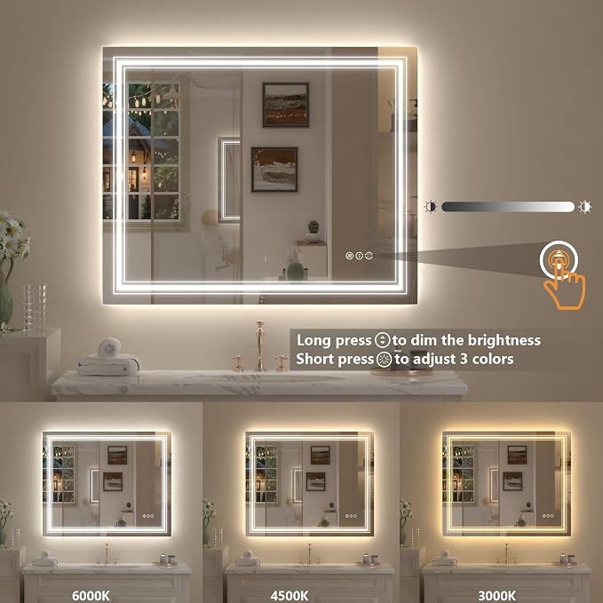 48x40 inch LED Bathroom Mirror for Wall | Dimmable, Backlit and Front Lighted Vanity Mirror, Anti-Fog, Shatterproof, Memory, ETL Listed (Horizontal/Vertical)