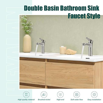 Heyalan Bathroom Faucet Single Handle 1 Hole SUS304 Stainless Steel Deck Mount Lavatory Single Switch Basin Sink Faucet with Pop Up Drain and Hot and Cold Water Mixer Brushed Nickle