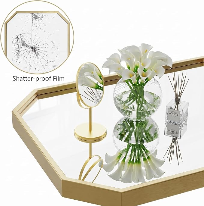 24x36 Inch Octagon Mirror for Bathroom Gold Wall Mirror Rectangle Mirror | Gold Bathroom Mirror Metal Frame Wall Mirror Decorative Rustic Accent Vanity Mirror Hanging for Over Sink Entryway