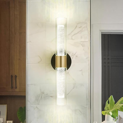 kudos Black and Gold LED Vanity Light, Crystal Bubble and Clear Glass, 3CCT | 11W, 1000 Lumens,3000K, 4500K and 6000K Selectable, Hardwired, for Bathroom, Bedroom and Over Mirror, KDVL05-BG-2