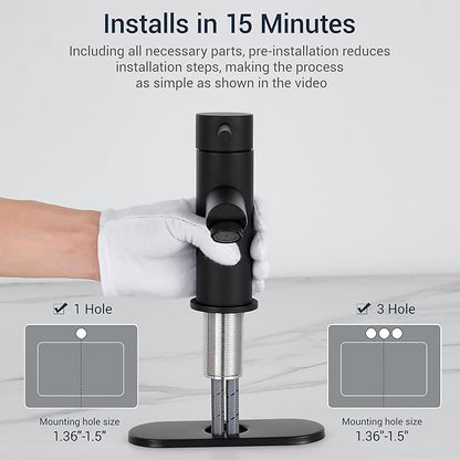 KPW Bathroom Sink Faucet Matte Black, Single Handle Stainless Steel Deck Mount, 1 or 3 Hole, with Pop-Up Drain with Overflow