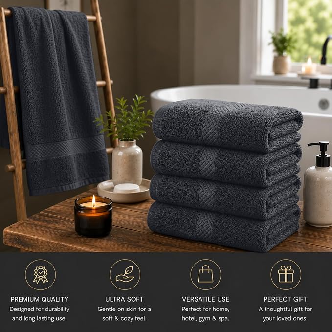 DAN RIVER 600 GSM Cotton Large Bath Towels Set of 4, 27 x 54 Inches | Larger & Lighter Weight Towels for Bathroom - Highly Absorbent & Quick Dry 100% Cotton Bath Towel Set for Home, Spa & Hotel