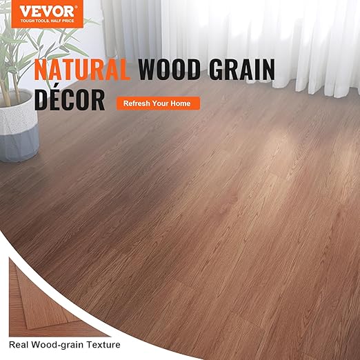 VEVOR Self Adhesive Vinyl Floor Tiles 36x6 inch, 36 Tiles 2.5mm Thick Peel & Stick Tile 54 Sq.Ft, Deep Brown Wood Grain DIY Flooring for Kitchen Dining Room Bedrooms & Bathrooms, Easy for Home Decor