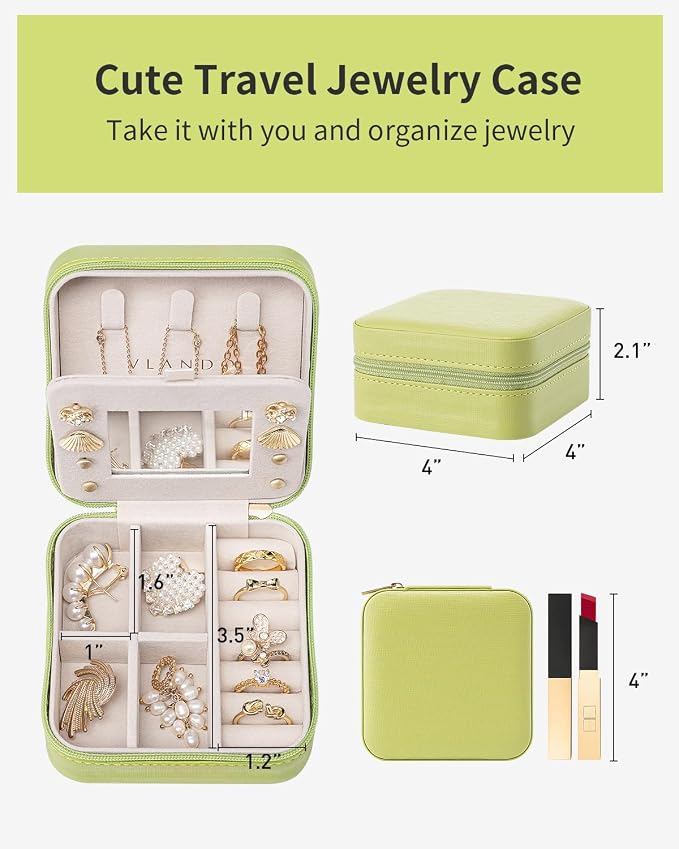 VLANDO Travel Jewelry Case with Mirror, Storage 3 Pairs of Stud Earrings | Necklace Hook for Anti-tangle, Removable Dividers, Waterproof PU Leather,Portable Storage for Rings, Necklace Gifts for Women