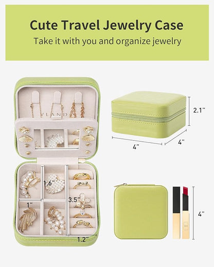 VLANDO Travel Jewelry Case with Mirror, Storage 3 Pairs of Stud Earrings | Necklace Hook for Anti-tangle, Removable Dividers, Waterproof PU Leather,Portable Storage for Rings, Necklace Gifts for Women