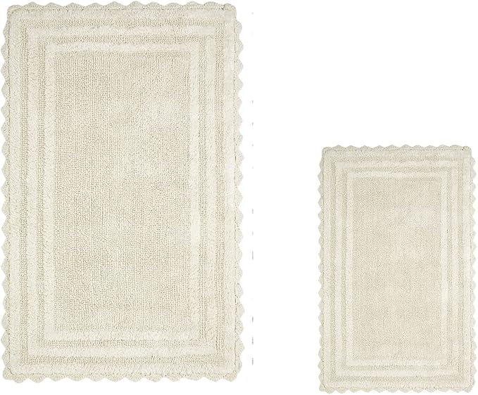 Better Trends Lilly Crochet Collection 100% Cotton 2 Piece Set (17" x 24" | 24" x 40") Bath Rug Set in Ivory