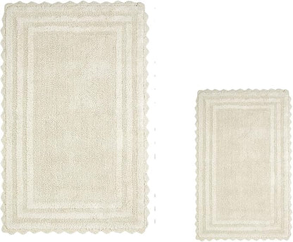 Better Trends Lilly Crochet Collection 100% Cotton 2 Piece Set (17" x 24" | 24" x 40") Bath Rug Set in Ivory