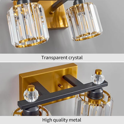 Bathroom Vanity Lights 2-Light Black Gold Modern Crystal Vanity Light Fixtures Over Mirror Crystal Bathroom Vanity Lighting Fixtures