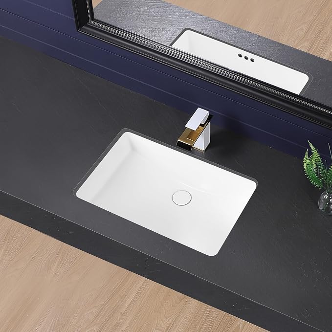 Undermount Bathroom Sink 24x16 Inch Small Bathroom Sink White Porcelain Ceramic Bathroom Under Counter Lavatory Vanity Sink Basin Rectangular Undermount Sinks with Overflow