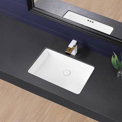 Undermount Bathroom Sink 24x16 Inch Small Bathroom Sink White Porcelain Ceramic Bathroom Under Counter Lavatory Vanity Sink Basin Rectangular Undermount Sinks with Overflow