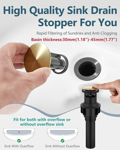 Aolemi Bathroom Faucets for Sink 3 Hole,4 Inch Centerset Waterfall Faucet 2 Handle for Bathroom Sink with Pop-Up Drain and Supply Lines Brushed Gold and Matte Black