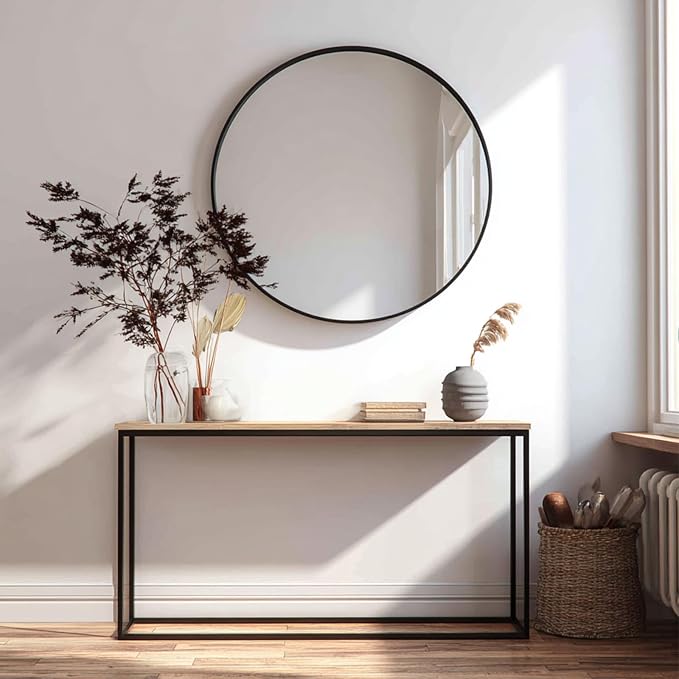 Large Round Mirror 38 inch, Black Circle Mirror, Matte Metal Frame | Matte Black Metal Frame, High Definition, Waterproof, Easy Installation, Suitable for Dressing Room, Cloakroom, Bedroom,