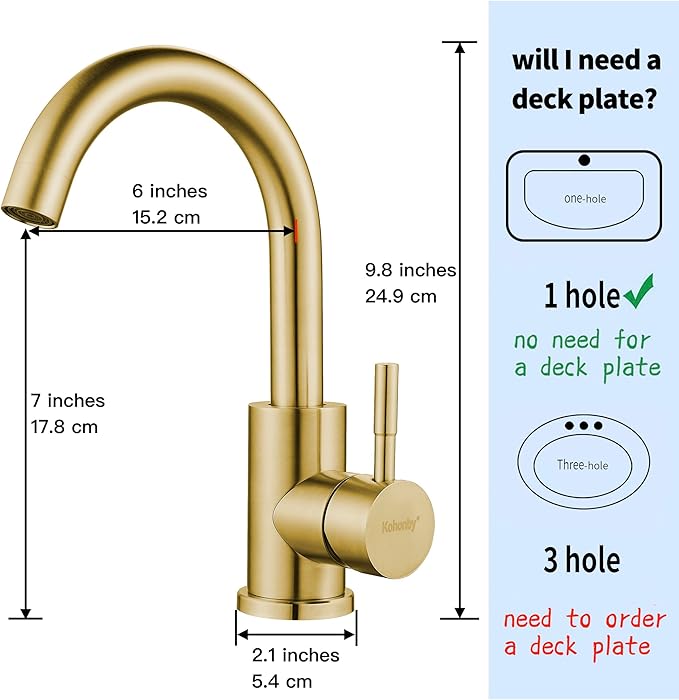 Wet Bar Sink Faucet Single Hole Brushed Gold, Modern Single Handle Bathroom Sink Faucet Commercial Stainless Steel Prep Sink Faucet