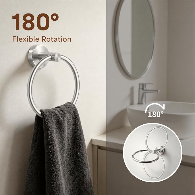 8 Pieces Bathroom Hardware Set, SUS304 Stainless Steel 24 Inch Bath Towel Bar Set, Round Bathroom Accessories Kit Wall Mounted Towel Holder (Brushed Nickel)