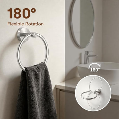 8 Pieces Bathroom Hardware Set, SUS304 Stainless Steel 24 Inch Bath Towel Bar Set, Round Bathroom Accessories Kit Wall Mounted Towel Holder (Brushed Nickel)
