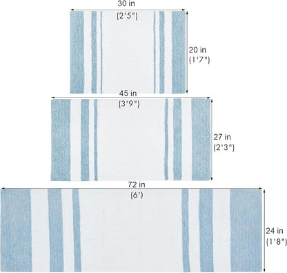 Madison Park Reversible Spa Rug 100%-Cotton Striped Ultra Soft Water Fast Bath Non-Slip Absorbent Quick Dry Mats for Tub, Shower Room, and Bathroom, 20"x30", Blue (MP72-6210) (Pack of 2)