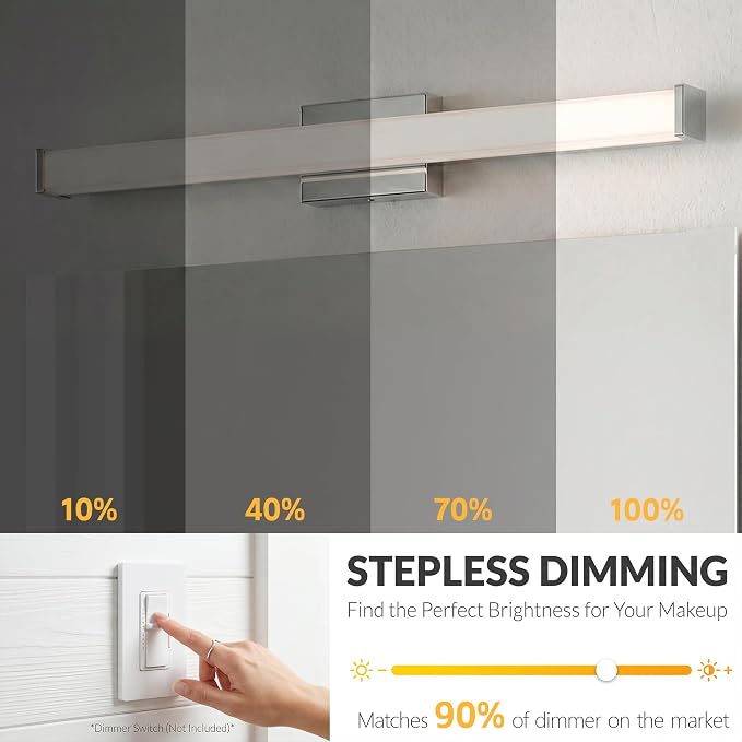 URSOLA 48" Modern LED Bathroom Light Fixtures, Chrome 3CCT Dimmable Bathroom Vanity Light Over Mirror, Bathroom Vanity Bath Bar Lights with Double Layer Acrylic Shade