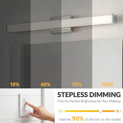 URSOLA 48" Modern LED Bathroom Light Fixtures, Chrome 3CCT Dimmable Bathroom Vanity Light Over Mirror, Bathroom Vanity Bath Bar Lights with Double Layer Acrylic Shade