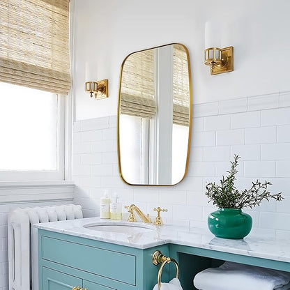 Gold Bathroom Mirror, 20x30’’ Brushed Gold Vanity Mirror for Bathroom, Brushed Brass Oblong Stainless Steel Metal Frame Mirror for Over Sink