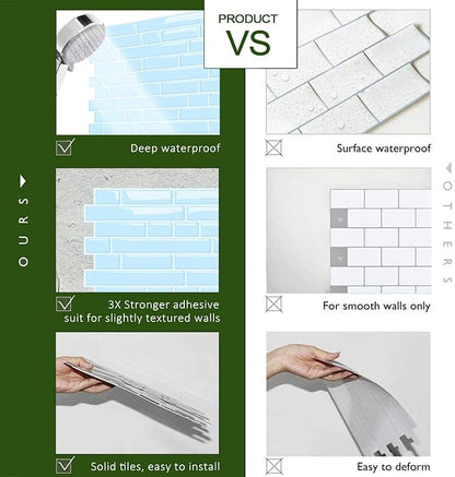 STICKGOO Thicker Peel and Stick Backsplash Tile for Kitchen and Bathroom | 10 Sheets of 12”×12” - 3D Vinyl Self Adhesive Wall Tiles Stick on Backsplash for Kitchen & Bathroom(Sky Blue)