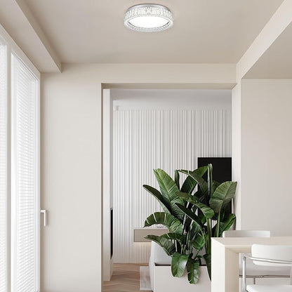 LamQee Crystal Flush Mount Ceiling Light Fixture, Dimmable LED Modern Close to Ceiling Light, Hallway Light Fixtures Round Ceiling Chandelier for Bedroom Kitchen Bathroom Closet Dining Room 17.72 inch