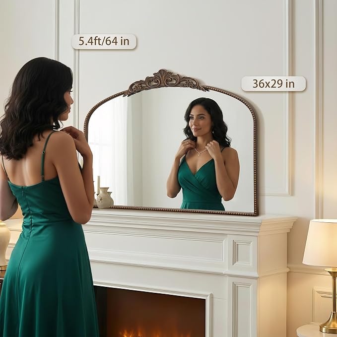 Micasso Vintage Bronze Arched Mirror: 36"x29" Baroque Antique Wall Mirror | Traditional Ornate French Decorative Wall Mirror for Bedroom/Bathroom/Entryway/Hallway/Dresser/Vanity/Mantel/Nightstand