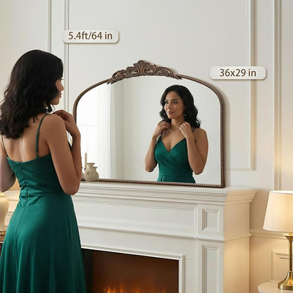 Micasso Vintage Bronze Arched Mirror: 36"x29" Baroque Antique Wall Mirror | Traditional Ornate French Decorative Wall Mirror for Bedroom/Bathroom/Entryway/Hallway/Dresser/Vanity/Mantel/Nightstand