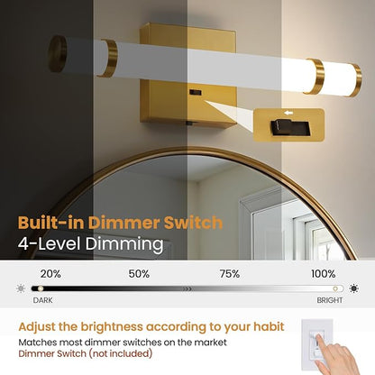Gold Bathroom Vanity Light - 15.4 Inch LED Modern Bathroom Light Fixtures Over Mirror with Acrylic Shade 10W Dimmable 5CCT Bathroom Sconces Wall Lighting (Built-in Dimmer)