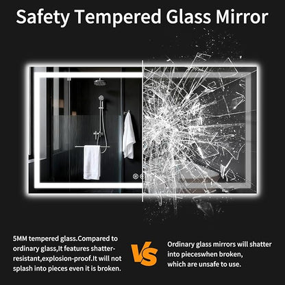 LED Bathroom Mirrors 36"x60" Bathroom Mirror with Lights for Wall, Backlit + Front Lit, 3 Colors, Anti-Fog, Dimmable Brightness for Vanity,Bathroom, Entryway, Living Room