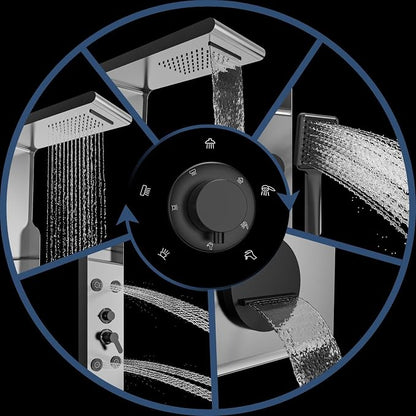 Stainless Steel Shower Panel Tower System with Rainfall Showerhead, Handheld Shower, Body Jets, Tub Spout, Multi-Function Shower System
