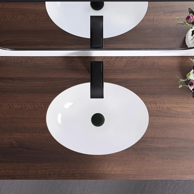 20.5 Inch Undermount Bathroom Sink Oval Undermount Sink White Ceramic Under Counter Bathroom Sinks with Overflow (20.5"x15.4")