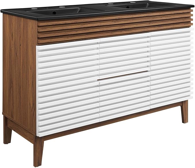 Modway Render 48" Double Bathroom Vanity in White Walnut Black