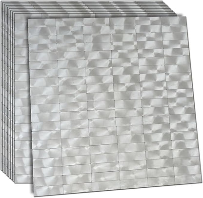 XUANINY Peel and Stick Tile Backsplash Self- Adhesive Wall Tiles Aluminum Mosaic Sticker for Kitchen (11.33"x11.92" Per Sheet, Pack of 10 pcs) (Silver Texture 10)