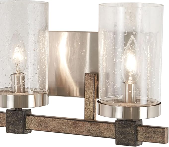 Minka Lavery 4632-106 Bridlewood Vanity Bath Light, 2-Light, 120 Total Watts, 14-in H x 8.75-in W, Stone Grey w/Brushed Nickel