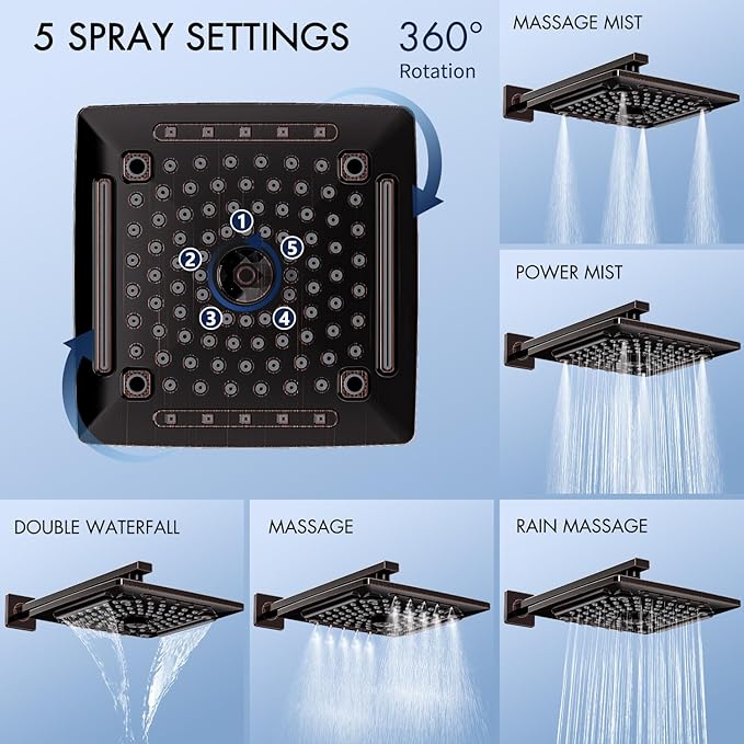 ELLO&ALLO Oil Rubber Bronze tub and Shower Faucet Set, Complete Shower System with Rough-in Valve and Trim Kit