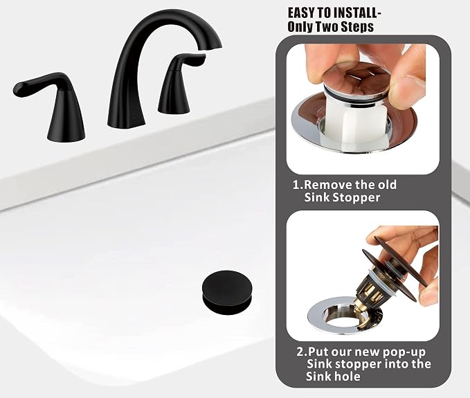 Universal Bathroom Sink Drain Stopper, Fits Most Pop-Up Drains for Vessel Sink Lavatory Vanity, Sink Drain Strainer with Detachable Hair Catcher, Tested by Plumber in US (MATT Black)