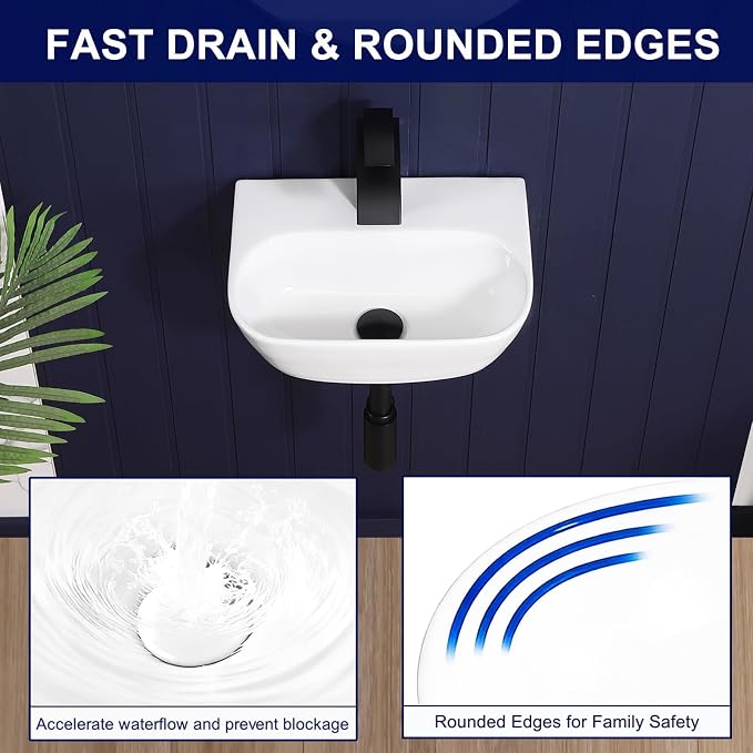 Small Vessel Sink 17"x12" Wall Mount Bathroom Sink Wall Mounted Oval Wall Hung Mini White Porcelain Ceramic Floating Tiny Sink,Easy Install, Durable, Space-Saving, Ideal for Home,RV