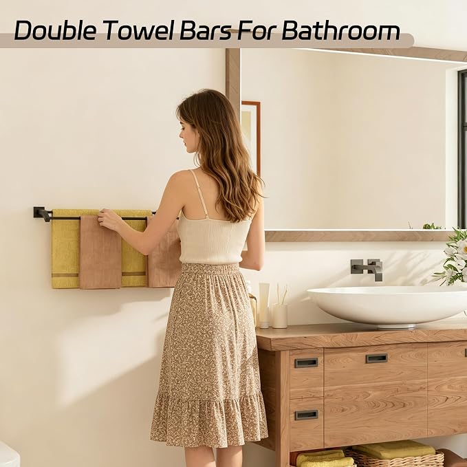 Alise Double Towel Bar,32" Towel Rack for Bathroom Wall Mounted,Matte Black | SUS304 Stainless Steel Bathroom Towel Holder, Quick Drying Towel Hanger Towel Rod, Useable Length 30.8"