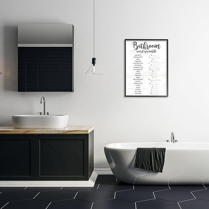 Stupell Industries 'Bathroom Word Scramble White and Black Word Design', Framed Giclee Art, Black, 24 x 30 Inches, Easy to Hang and Sturdy, Made in USA, by Lil' Rue