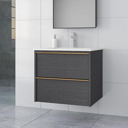 24 Inch Bathroom Vanity with Sink, Floating Vanity Bathroom, Modern Wall Mount Bathroom Cabinet, Double Drawers, Gold Handle, Suitable for All Kinds of bathrooms (Without Sink, 24")