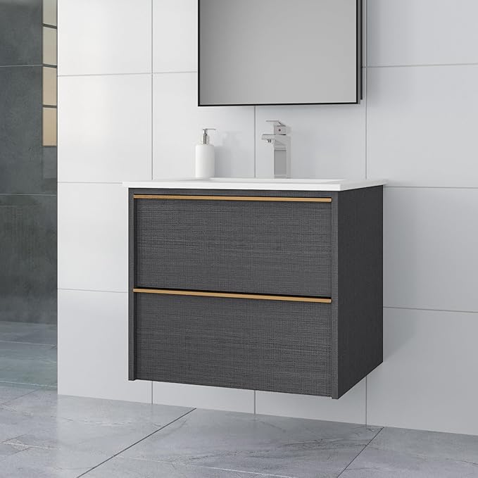 24 Inch Bathroom Vanity with Sink, Floating Vanity Bathroom, Modern Wall Mount Bathroom Cabinet, Double Drawers, Gold Handle, Suitable for All Kinds of bathrooms (Without Sink, 24")